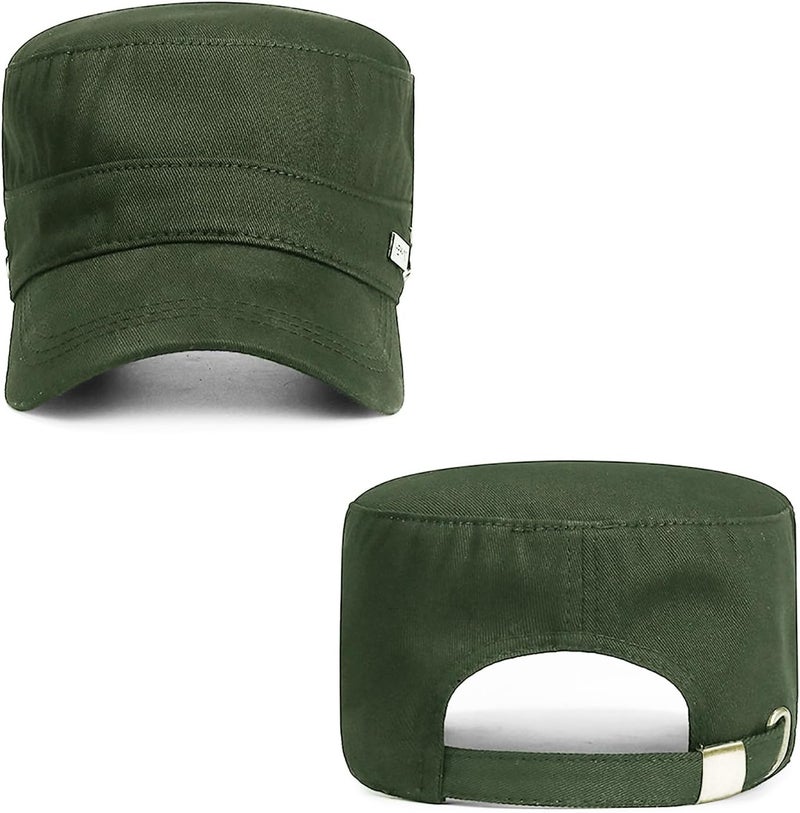 PTDTSHOU Cotton Military Caps for Men Women Unisex Flat Top Hat Adjustable Cadet Army Cap - Image 5